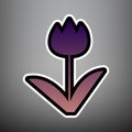 Tulip sign. Vector. Violet gradient icon with black and white li