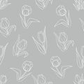 Tulip white line on grey vector seamless pattern. Tulip seamless pattern vector background. Decorative seamless