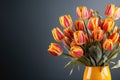 tulips on Blue background, copy space Card for Mothers day, 8 March, Happy Easter. Waiting for spring Royalty Free Stock Photo