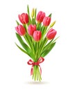 Tulips bouquet. Realistic 3d spring holland flowers for international woman day 8 march, mother and victory day greeting