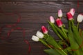 Tulips on a brown wooden background Royalty Free Stock Photo