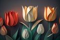 Tulips flower background. Beautiful paper tulip close up. Generative AI