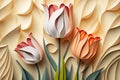 Tulips flower background. Beautiful paper tulip close up. Generative AI