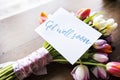 Tulips Flowers Bouquet with Get Well Soon Wishing Card Royalty Free Stock Photo