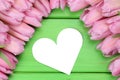 Tulips flowers with heart love on mother's or Valentine's day Royalty Free Stock Photo