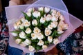 Tulips of flowers on a leg in the interior of the restaurant for a celebration shop floristry or wedding