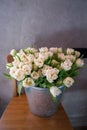 Tulips of flowers on a leg in the interior of the restaurant for a celebration shop floristry or wedding