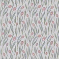 Tulips flowers pattern. Hand drawn floral seamless vector background. Abstract nature texture for wallpaper, wrapping