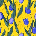 Tulips. Hand drawn style on background. Seamless vector texture. Royalty Free Stock Photo