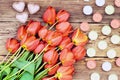 Tulips and a heart candles Royalty Free Stock Photo