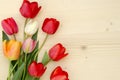 Tulips on a light wooden background. romantic picture.