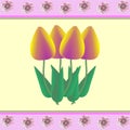 Tulips and mallows on yellow