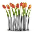 Tulips in modern metallic vase isolated on white