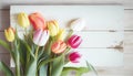 tulips over shabby white wooden table, AI Generated