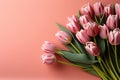 tulips on pink background, copy space Card for Mothers day, 8 March, Happy Easter. Waiting for spring Royalty Free Stock Photo