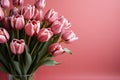 tulips on pink background, copy space Card for Mothers day, 8 March, Happy Easter. Waiting for spring Royalty Free Stock Photo
