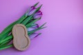 Tulips on a pink background and 8 made of wood.Concept March 8 Royalty Free Stock Photo