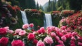 tulips and roses in the garden Fantasy waterfall of love landscape of roses and hearts, with a butchart gardens waterfall Royalty Free Stock Photo