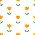 Tulips seamless flat pattern. Vector spring cover. Orange tulips on white background. Royalty Free Stock Photo