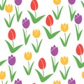 Tulips Seamless Pattern. Flower Vector Background. Royalty Free Stock Photo