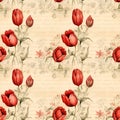 Tulips seamless pattern, watercolor illustration, background