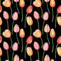 2612 tulips, seamless pattern, watercolor illustration, flowers and tulip patterns, for wedding design, wallpaper ornament, wrappi