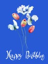 Tulips and Sweet pea flowers with title Happy Birthday Royalty Free Stock Photo