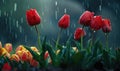 Tulips under the rain, flower background Royalty Free Stock Photo