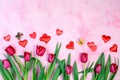 Tulips, Valentines and flying butterflies Royalty Free Stock Photo