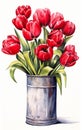 Tulips in a Vase with a Red Glinting Metal Stunning Drawing Tin