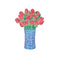 Tulips in vase, sketch, design element, vector illustration