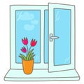 Tulips in a vase on a window sill