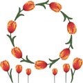 Wreath of yellow-red tulips vector