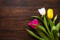 Tulips on a wooden background