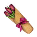 Tulips wraped in brown paper