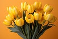 tulips on yellow background, copy space Card for Mothers day, 8 March, Happy Easter. Waiting for spring Royalty Free Stock Photo