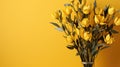 tulips on yellow background, copy space Card for Mothers day, 8 March, Happy Easter. Waiting for spring Royalty Free Stock Photo
