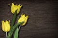 Tulips yellow flowers images on the old wooden background Royalty Free Stock Photo