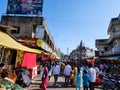 Outside view of Goddess Tulaja bhavani mata temple, crowd of devotees for visit in festival