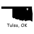 Tulsa on Oklahoma State Map. Detailed OK State Map with Location Pin on Tulsa City. Black silhouette vector map isolated on white Royalty Free Stock Photo