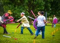 Tulsa OK USA Medieval Combat Club participating in practice battle at park