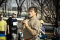 State Representative John Waldron speaks at the free Ukraine rally in downtown Tulsa