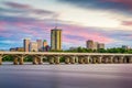 Tulsa, Oklahoma, USA downtown skyline on the Arkansas River at dusk Royalty Free Stock Photo