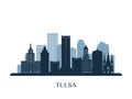 Tulsa skyline, monochrome silhouette. Royalty Free Stock Photo