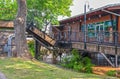 Blue Rose Cafe and Bar built on stilts on the Arkansas river during 10-yr flood with water all the way Royalty Free Stock Photo