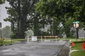 Floods cause Riverside Drive along Arkansas River to be closed - Tulsa police sign at end of residential road