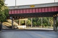 Tulsa USA Overpass over Greenwood Ave near Black Wall Street - Scene of historical Tulsa Massacre with graffiti painted Royalty Free Stock Photo