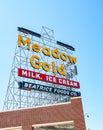 Restored Meadow Gold neon on corner 11th Street and Quaker Ave, buidlings and street scenes Tulsa, Oklahoma on Route 66