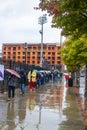 Tulsa USA - Tulsans waiting in the rain at OneOK field to vote in the Presidential election - record turnout