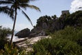 Tulum beach bottom with an ancient Mayan ruin the famous Tulum castle which is about a pre-Columbian city and culture that Royalty Free Stock Photo